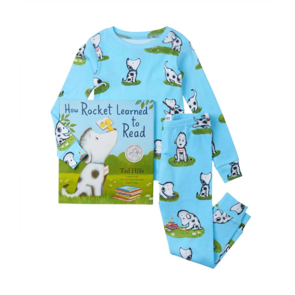 NEW BOOKS TO BED boy's how rocket learned to read pajama and book set in blue